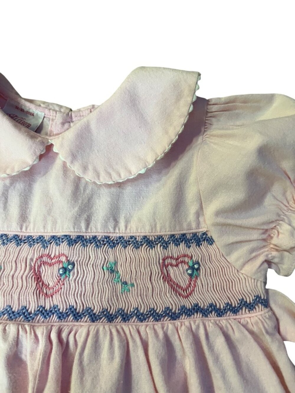 Vintage Allison Ann 24M Pink Smocked Bubble Romper Hearts Flowers Used - Picture 7 of 13